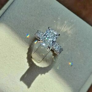 Solid 14k gold 3ct f vs1 lab radiant diamond ring with side lab radiant diamond